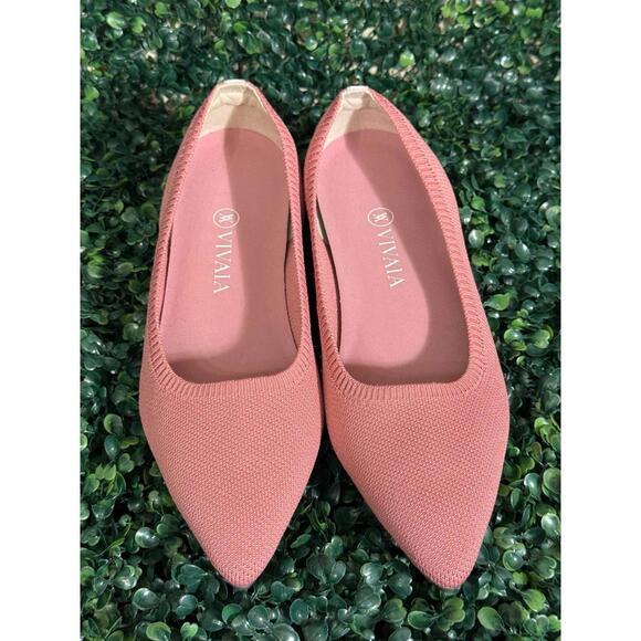 Vivaia Shoes - Pink Pointed-Toe Flats in Suede-Like Finish